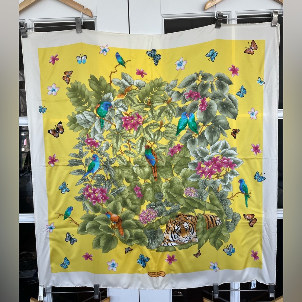 Salvatore Ferragamo Yellow Jungle Floral Silk Scarf